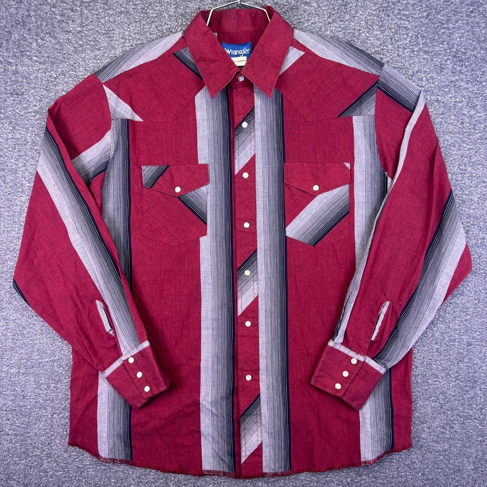 Wrangler Western Shirt Mens XL Red Striped Pearl Snap Cowboy Long Sleeve rodeo